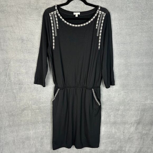 Garnet Hill Dresses & Skirts - Garnet Hill Dress Womens Medium Black Embroidered Beachy Boho Preppy Comfort
